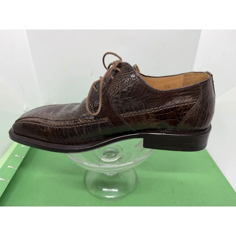 David Eden Mens Genuine Lizard Leather Derby Brown Dress Shoes 8.5 Luxury Spain
